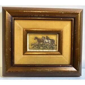 M Mary Ann Lehman Mustangs 11/35 color etching horses Western mini art 1970s VTG